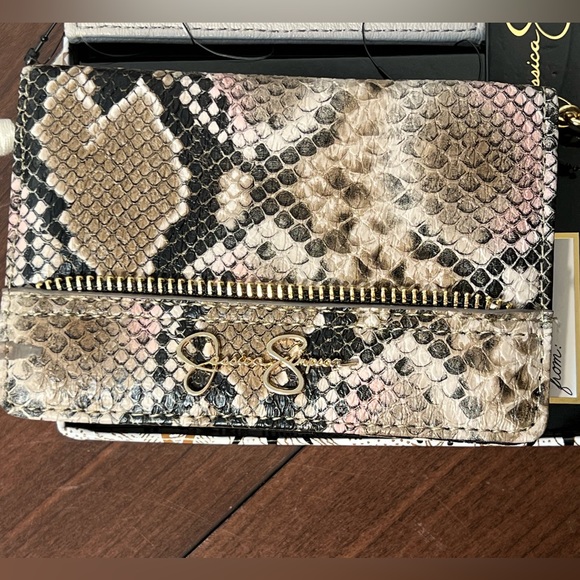 JESSICA SIMPSON Natural Python Flap Credit Card Key & Card Case 2 pc SET New NWT - Picture 2 of 8